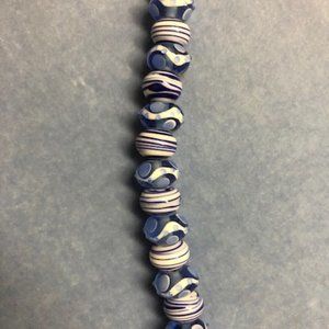 Periwinkle Blue and White Lampwork Beads, 15 pieces 10mm